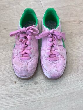 adidas Palermo Pink Suede womens Sneakers with Green Stripes